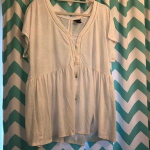 Size 2 White Peplum Lace Up Blouse